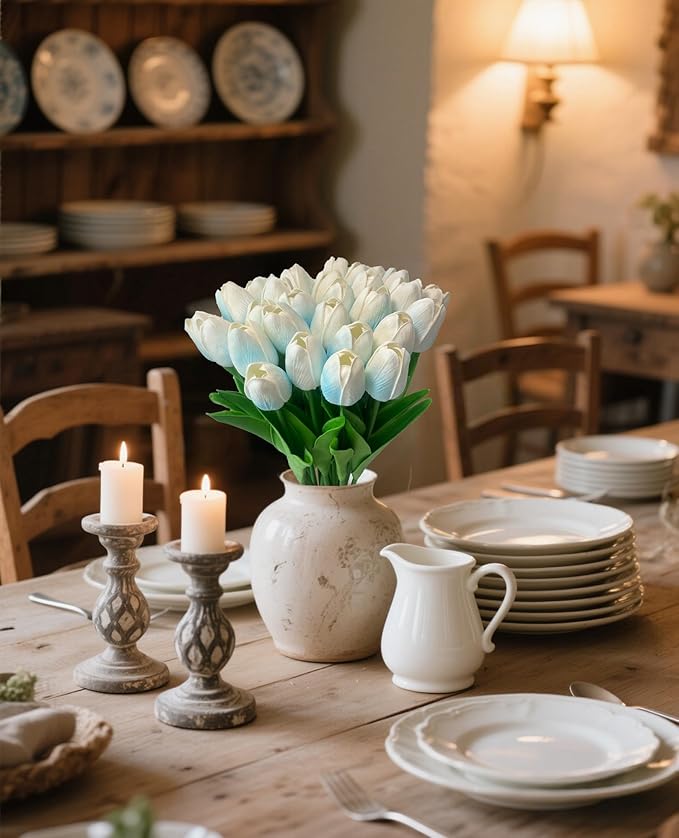 15 Pcs Fake Tulips Artificial Flowers Real Touch PU Faux Flowers Tulip Stems for Wedding Bouquet Floral Arrangement Home Party Office Decorations Mother's Day-Ruum Studio Home