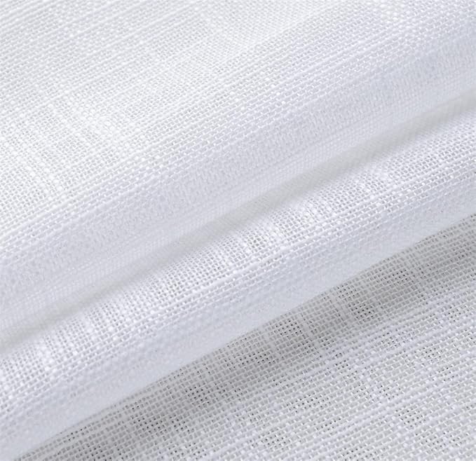 MIUCO White Sheer Curtains Poly Linen Textured Solid Grommet Curtains 95 Inches Long for French Doors 2 Panels (2 x 37 Wide x 95" Long) White-Ruum Studio Home
