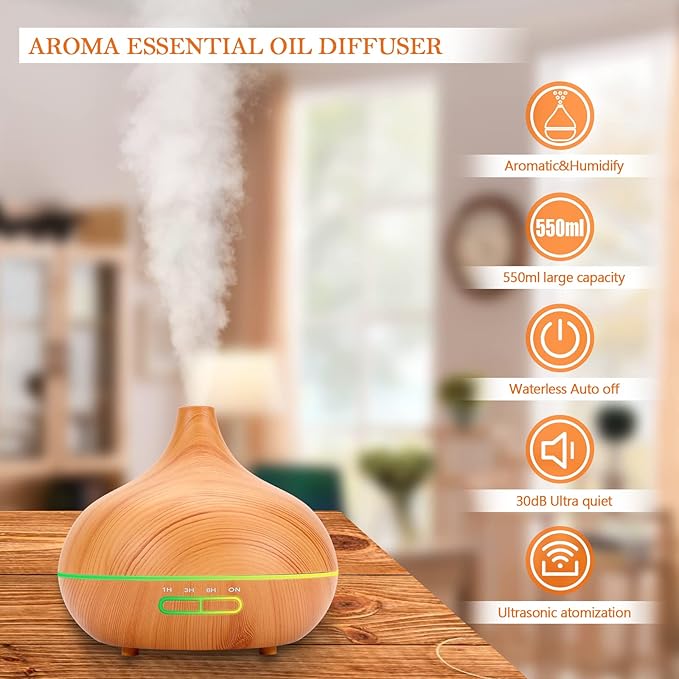550 ML Aroma Diffiser with Essential Oils Set, Essential Oil Diffuser with Remote, Ultrasonic Technology Aromatherapy Diffusers Auto Shut-Off for Office, Home-Ruum Studio Home