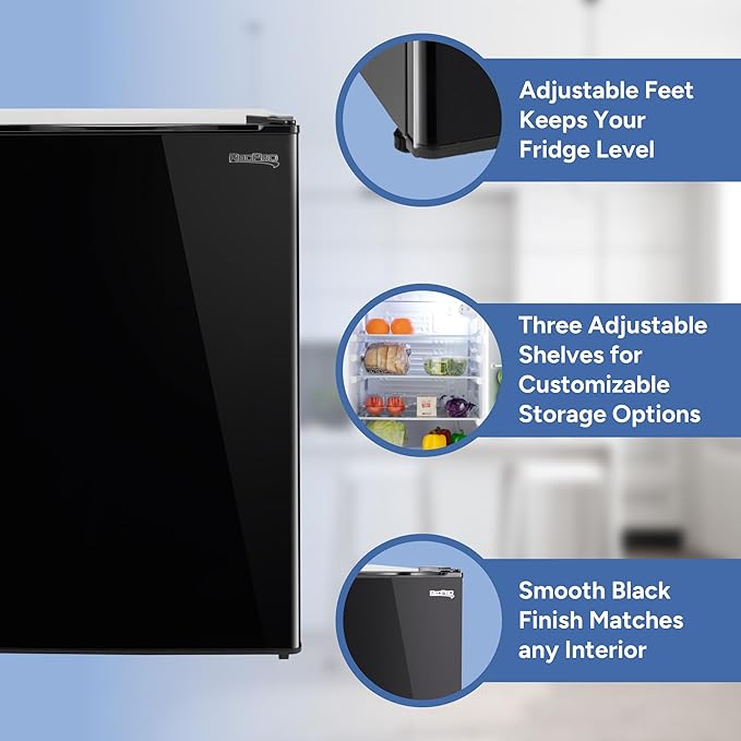RecPro 3.3 Cu Ft 12V RV Refrigerator | Black Fridge with Adjustable Shelves, 18-Can Door Storage, Reversible Door | 7 Temp Settings, Frost-Free | Ideal for RVs & Small Spaces-Ruum Studio Home