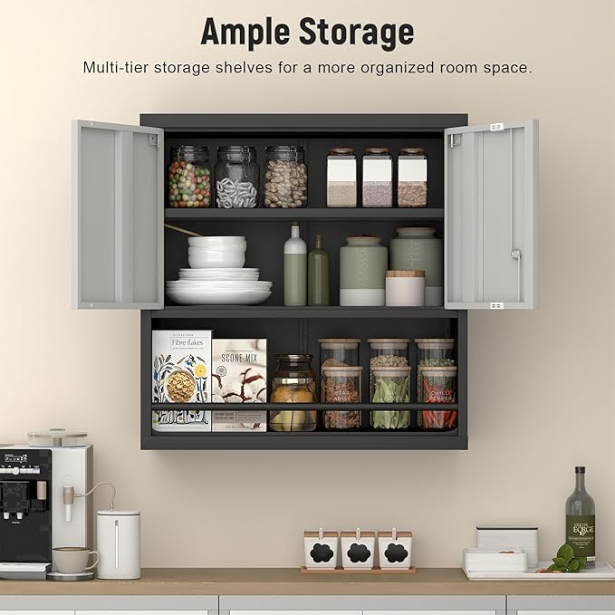 Garage Cabinets,Metal Storage Cabinet with Locking Door,Lockable Wall Mount Cabinet for Storage,Hanging Cabinets for Garage,Kitchen,Office-Ruum Studio Home