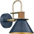 HWH Rustic Wall Sconces, Industrial Sconce Wall Lighting Indoor Wall Lamp, Gooseneck 1-Light Barn Vanity Light for Bathroom Bedroom Bedside, Hammered Metal Shade, Navy Blue Finish, 5HZG74B BL+BG-Ruum Studio Home