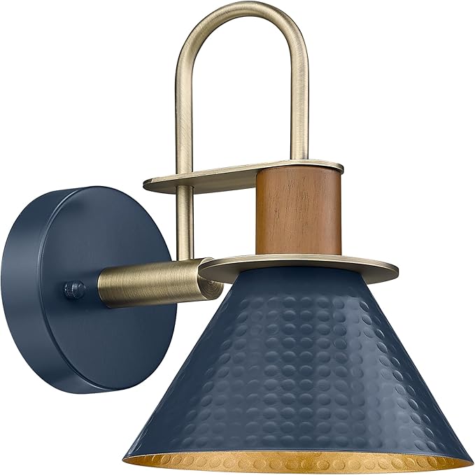 Modern Wall Sconces, HWH Industrial Sconce Wall Lighting Indoor Wall Lamp, Gooseneck 1-Light Barn Vanity Light for Kitchen Bedroom, Hammered Metal Shade, Navy Blue Finish, 5HZG74B-L BL+BG-Ruum Studio Home