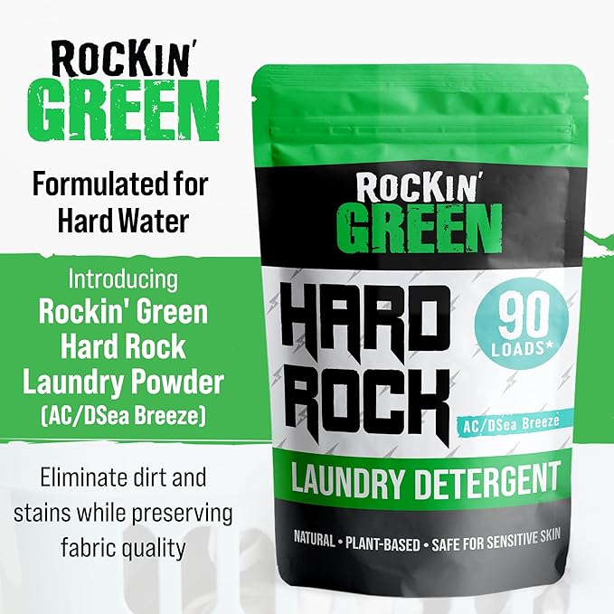 Rockin' Green Hard Rock Powder Laundry Detergent (90 Loads) - Natural Powdered Laundry Detergent, Sensitive Skin Laundry Powder (AC/DSea Breeze)-Ruum Studio Home
