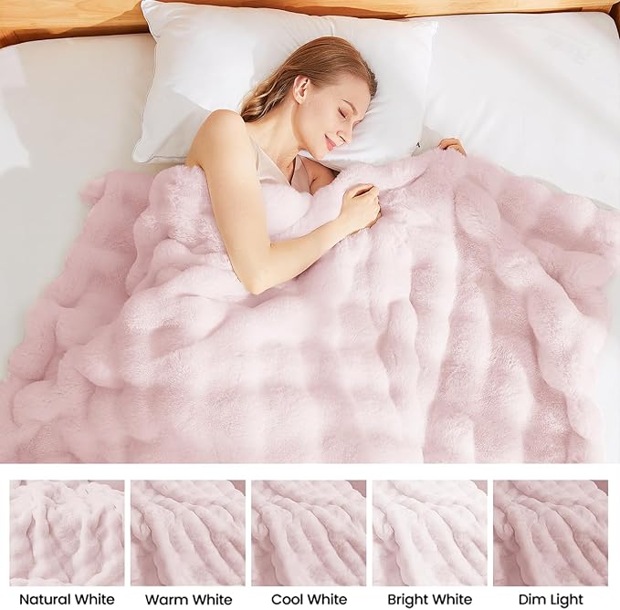 Latepis Pink Faux Fur King Blanket for Bed Bubble Cute Soft Warm Comforter Thick Furry Blanket for Sofa Bedroom Cozy Blankets for Women Gift Luxury Blankets for All Seasons 90''x108'', 860gsm-Ruum Studio Home