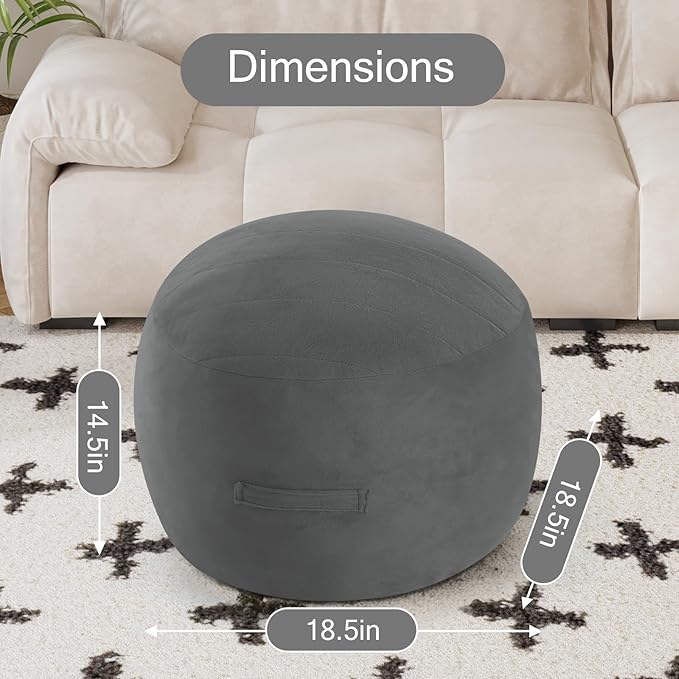 MeMoreCool Round Stuffed Pouf Ottoman Foot Rest, Floor Pouf Foot Stool with Soft Foam Chunk Filling, Small Round Ottoman Footstool Circle Footrest for Living Room, Dark Grey-Ruum Studio Home