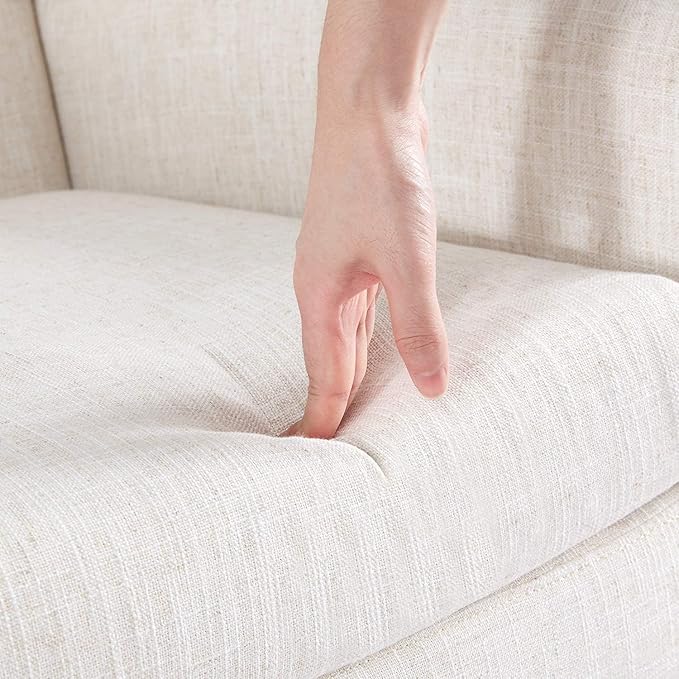 HUIMO Accent Chair Living Room Chair, Upholstered Button Tufted Armchair, Linen Fabric Sofa Chairs for Bedroom, Living Room, Mid-Century Modern Comfy Reading Chair (Beige)-Ruum Studio Home