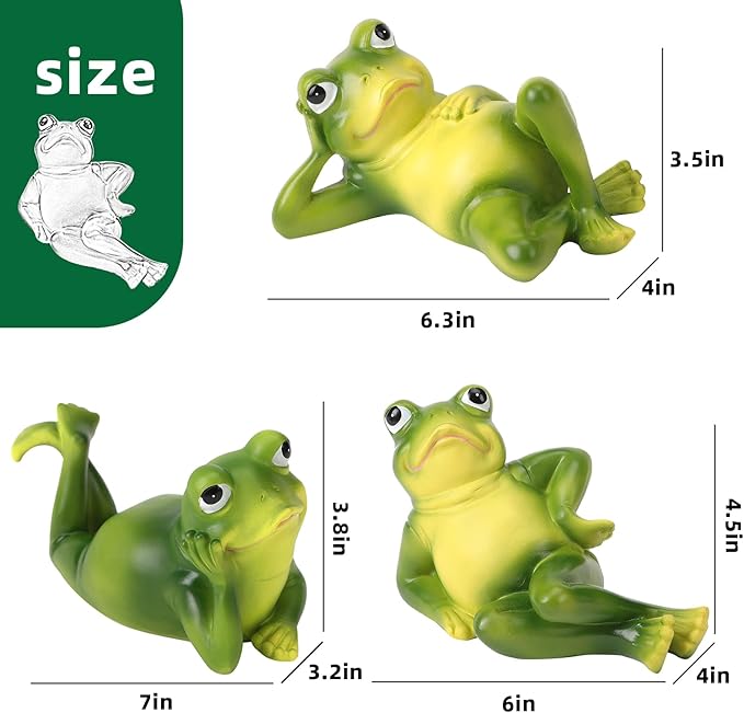 Frog Figurine Garden Decor Set of 3, Funny Lazy Frog Garden Statues Yard Decoration Outdoor Holiday Decorations, Unique Yart Art Outdoor Lawn Ornament for Outside Pond Pool Patio Front Porch Backyard-Ruum Studio Home