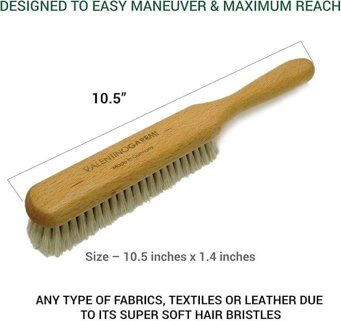 Valentino Garemi Ultra-Soft Goat Hair Cleaning Brush | for Elegant Delicate Flat Fabrics Suits, Jacket, Coats or Couch | Remove Dandruff, Dust, Pet Hair | Made in Germany-Ruum Studio Home