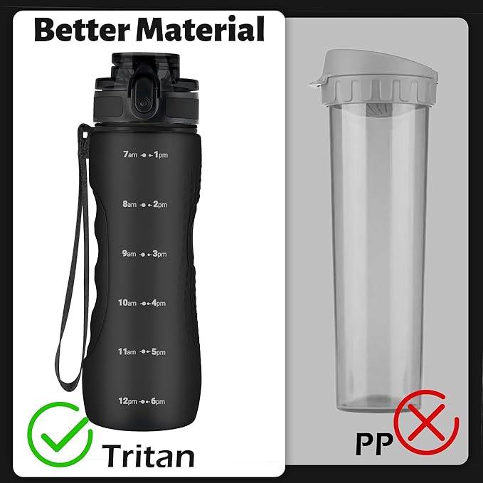 OLDLEY 25 oz Water Bottle, Motivational Water Bottle with Time Marker, Sports Water Bottle With Strap, Leakproof & BPA Free Large Water Bottles for School, Gym, Travel, Outdoor, Tritan,Black-Ruum Studio Home