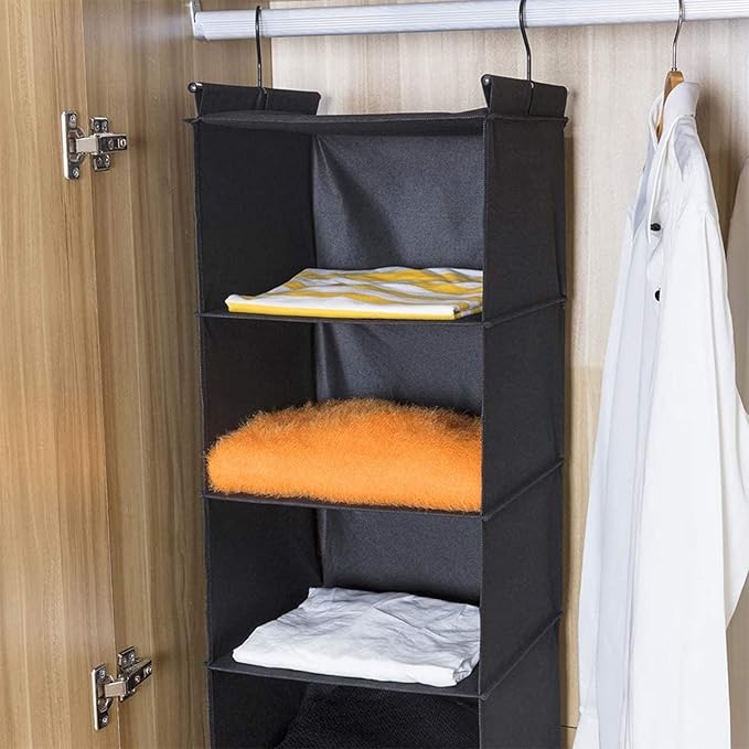 MAX Houser 6 Tier Shelf Hanging Closet Organizer, Closet Hanging Shelf with 2 Sturdy Hooks for Storage, 2 Pack, Foldable (Black)-Ruum Studio Home