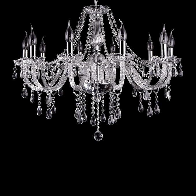 LIUMANG Modern Elegant 10 Lights K9 Crystal Glass Chandelier Pendant Ceiling Lighting European Style for Dining Living Room Bedroom Transparent, 10 E12 Bulbs Required-Ruum Studio Home