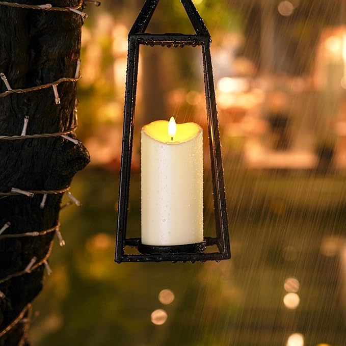 Homemory Outdoor Waterproof Flameless Candles, LED Candles, Battery Operated Candles with Remote and Timers, Electric Fake Plastic Pillar Candles, Ivory White, D3 H4 5" 6" 8" 8", Set of 5-Ruum Studio Home