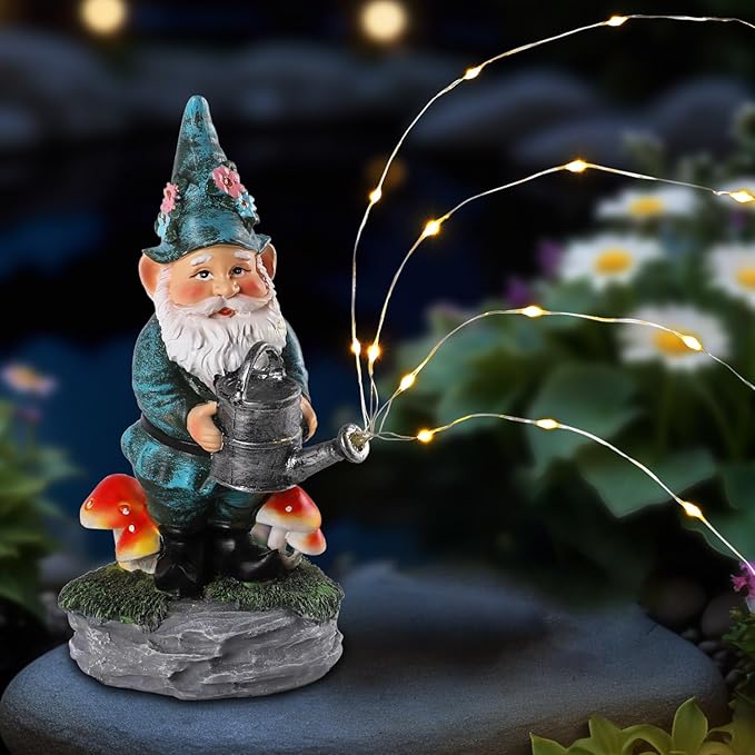 Solar Gnome Statue for Garden with Watering Can Light 8" Resin Gnome Figurines Outdoor Paito Yard Porch Decor Birthday Housewarming Gnomes Gifts for Women Mom Grandma Wife Sister-Ruum Studio Home