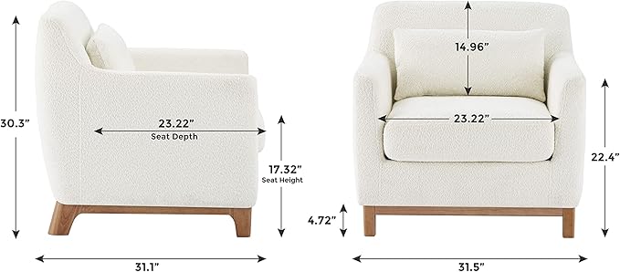 Extra Deep Accent Chair, Comfy Fabric Armchair with Wood Base, Upholstered Single Sofa Chair for Living Room & Bedroom, Boucle Dark Gray-Ruum Studio Home