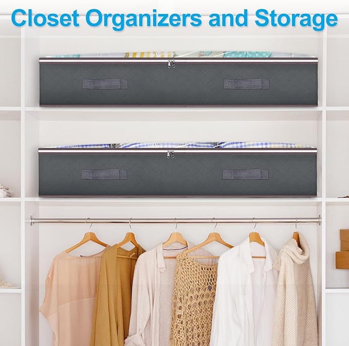 Budding Joy 90L Under Bed Storage Containers, Closet Organizers and Storage Bins, Foldable Underbed Storage Bags for Blanket, Clothing, Comforter, Sweaters, Pillows, Linen Sheets, Wrapping Paper, Grey-Ruum Studio Home