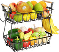 ANTOPY 2 Tier Fruit Basket with 2 Banana Hangers, Countertop Fruit Vegetable Basket Bowl for Kitchen Counter Metal Wire Fruits Storage Stand Holder Organizer for Bread Snack Veggies Produce-Ruum Studio Home