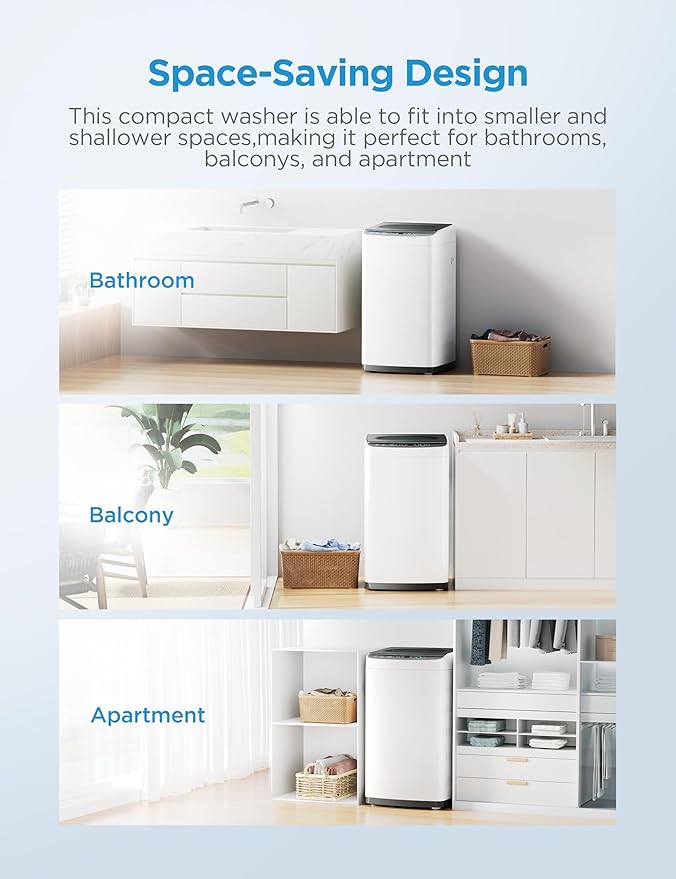 Midea MLTW09M1BWW Portable Washer with 6 Cycles, Drum Clean, Quick, Stainless Steel Tub, Transparent Lid, LED Display Washing Machine, 0.9 cu. ft, White-Ruum Studio Home