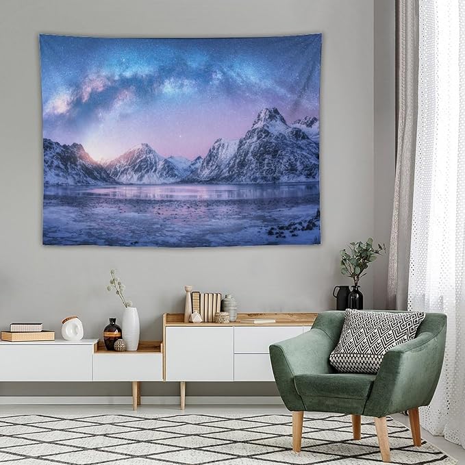 HZOHNAGO Mountain Tapestry Aurora Snow Mountain Sunset Pattern Printed Wall Tapestry Wall Hanging for Bedroom Living Room Dorm 80" W x 60" H-Ruum Studio Home