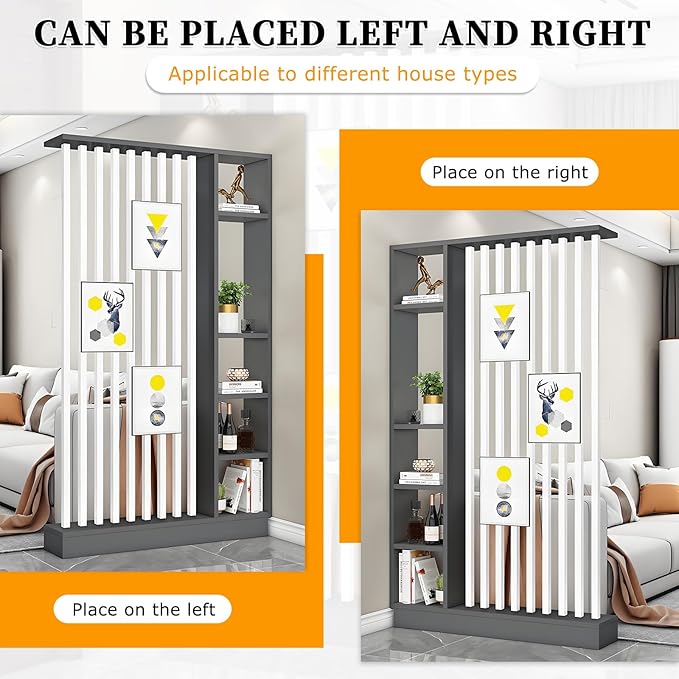 Wall Room Divider,Freestanding Room Divider with Shelves,Wood Room Divider Screen with Storage Cabinet, Wall Divider for Room Separation, for Home Office Decorative C 47.2×9.4×78.7in-Ruum Studio Home