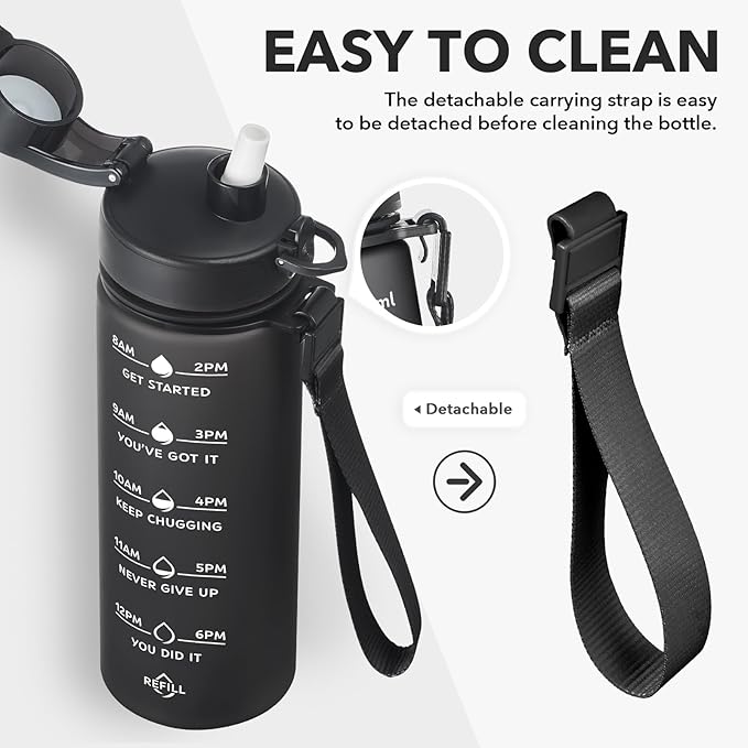 Enerbone Water Bottle, Leakproof BPA & Toxic Free, Motivational Water Bottle with Times to Drink and Straw, Fitness Sports Water Bottle with Strap for Office, Gym, Outdoor Sports-Ruum Studio Home