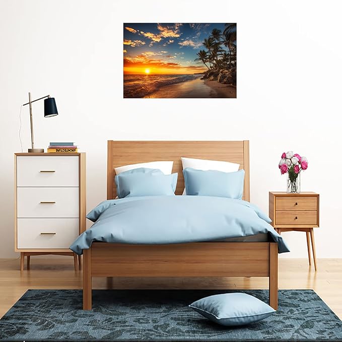 DZL Art S74769 Canvas Painting Print Paradise Tropical Island Beach with Palms Photograph Print Nature Pictures Wall Art Canvas Prints Painting for Living Room Bedroom Decor Office Wall Decor-Ruum Studio Home