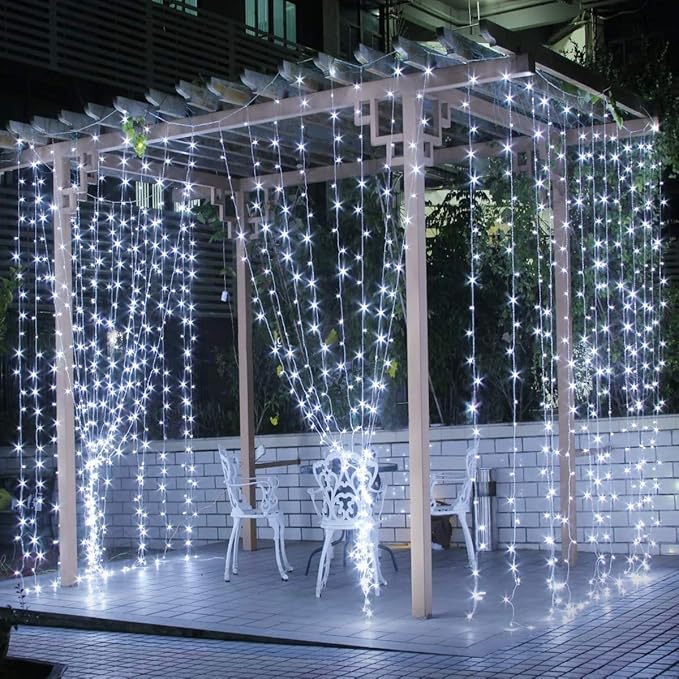 Lighting EVER 594 LED Curtain Lights Cool White, Hanging Fairy String Lights for Bedroom Wall, Indoor Outdoor Backdrop Lights for Wedding, Party, Patio Gazebo (20x10ft, 27 Strings, 9" Apart)-Ruum Studio Home