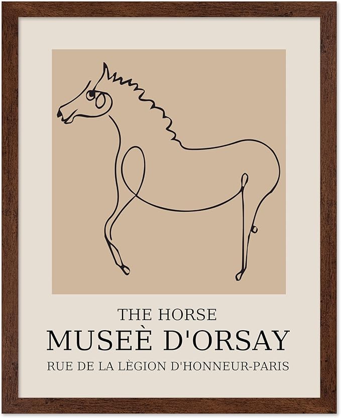 Poster Master Vintage Poster - Retro Minimalist Print - Gift for Artist, Friend - Horse, Line Drawing, Sketch, Abstract - Wall Decor for Living Room, Bedroom, 8x10 Brown Framed-Ruum Studio Home