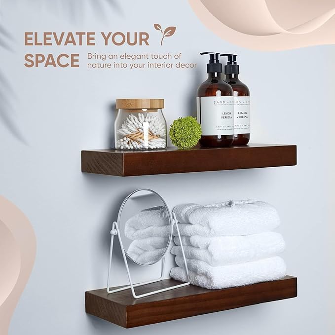 Homeforia Walnut 18 inch Floating Shelf, High End Solid Real Wood 18inch Floating Shelves for Wall Mounted, Dark Brown 18 inches Long Floating Shelves, Heavy Duty Bracket, 18 X 6.5 X 1.75 in, Set of 3-Ruum Studio Home