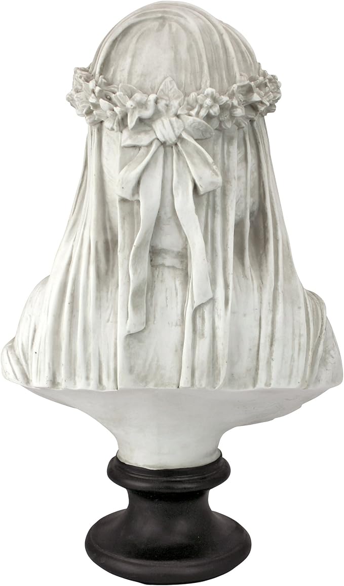 Design Toscano Veiled Maiden Indoor Bust Statue, 9 Inch Wide, 14 Inch Tall, Cast Stone Resin, Antiqued White Finish with a Black Painted Base-Ruum Studio Home