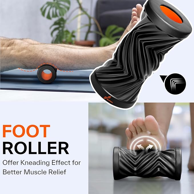 Sportneer 4 in 1 Foam Roller Set: Dual Textures Foam Roller, Foot Roller, Lacrosse Ball, Traction Massage Ball with String, Deep Massage Roller for Whole Body Release, Physical Therapy-Ruum Studio Home