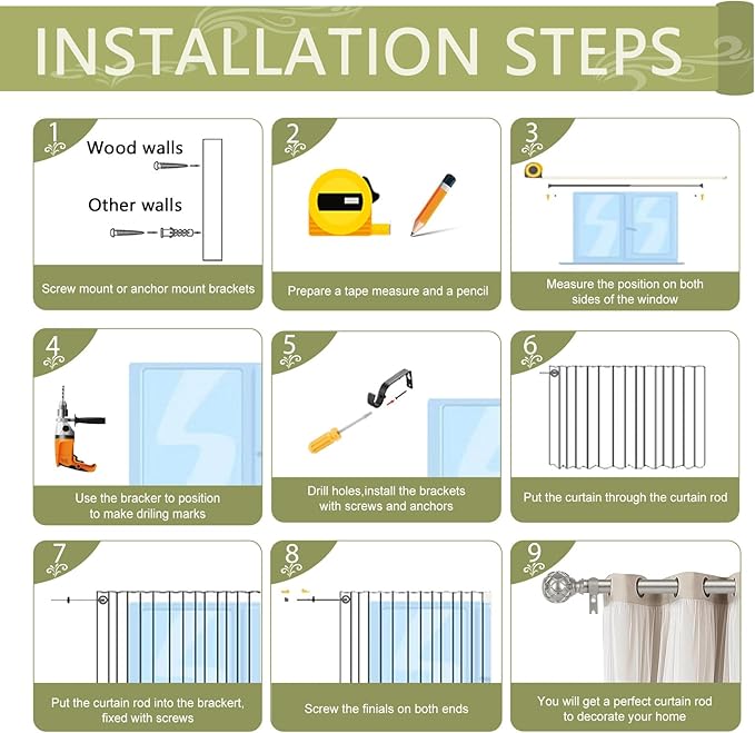 Silver Adjustable Curtain Rods for Windows:66-120 Inch Farmhouse Heavy Duty Curtain Rod for Bedroom Living Room,Boho Decorative Rustic Drapery Rods with Vintage Coastal Finial,Antique Silver-Ruum Studio Home