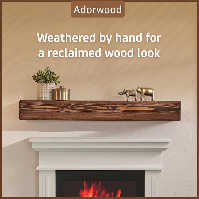 Handmade Fireplace Mantel Shelf 48", Extra Wide Rustic Wood Mantles for Over Fireplace, Wall Mounted Floating Mantel Shelves for Living Room Decor (Light Walnut, 48Lx6Hx8D)-Ruum Studio Home