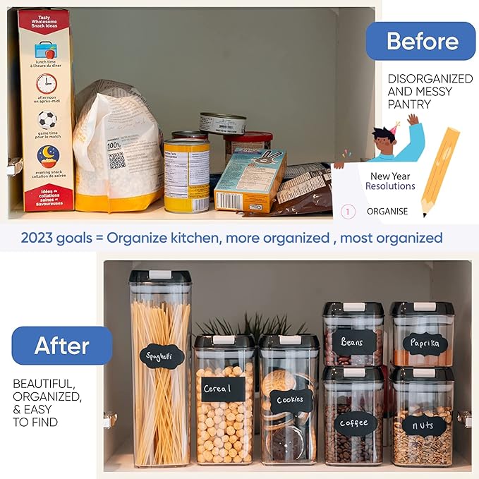 Chef's Path - Set of 7 Airtight Food Storage Containers for Kitchen Storage - Clear Plastic - Durable Strong Lids - Labels and Chalk Marker-Ruum Studio Home