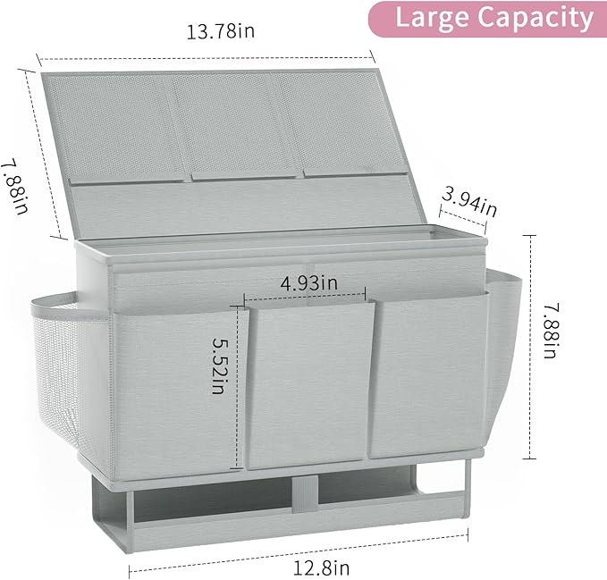 Bedside Caddy, Bed Organizer with 11 Pockets and Power Strip Holder, Versatile Bedside Storage Caddy for Home,Dorm,Bunk,Hospital,Crib Bed (2 Pack Grey)-Ruum Studio Home