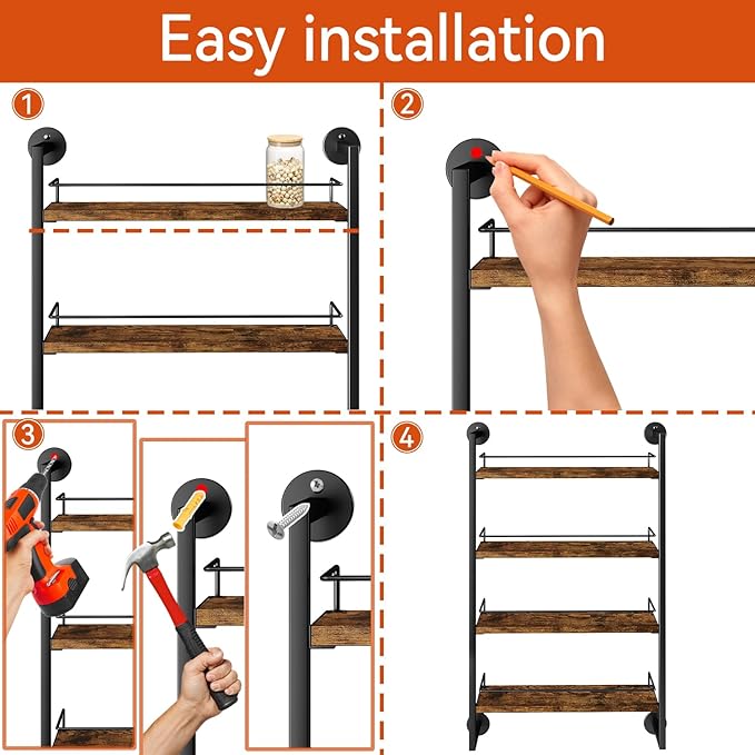 IBUYKE Spice Rack Wall Mount,4 Tier Hanging Seasoning Organizer,Large Spice Rack for Wall for up to 50 Jars,Spice Organization for Kitchen Cabinet,Bathroom,Pantry,Living Room,Brown TLJ016H-Ruum Studio Home