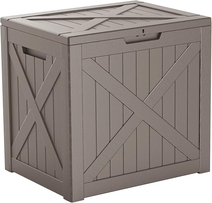 32 Gallon Deck Box Large Outdoor Storage for Patio Furniture,Outdoor Cushions,Garden Tools and Pool Supplies,Waterproof,Resin,Lockable(Grey)-Ruum Studio Home