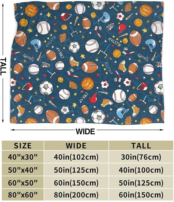 Baseball Football Basketball Sport Theme Throw Blanket 50x40 Inch Soft Fleece Blanket Men Women Gift for Kids Boys Girls for Party Couch Sofa Bed Deco Blankets-Ruum Studio Home