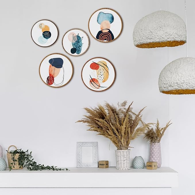 Qunclay 5 Pcs Wall Art Decor Wooden Living Room Wall Decor Bohemian Hanging Farmhouse Geometric 10'' and 8'' Aesthetic Wood Minimalist Posters for Bedroom(Geometry)-Ruum Studio Home