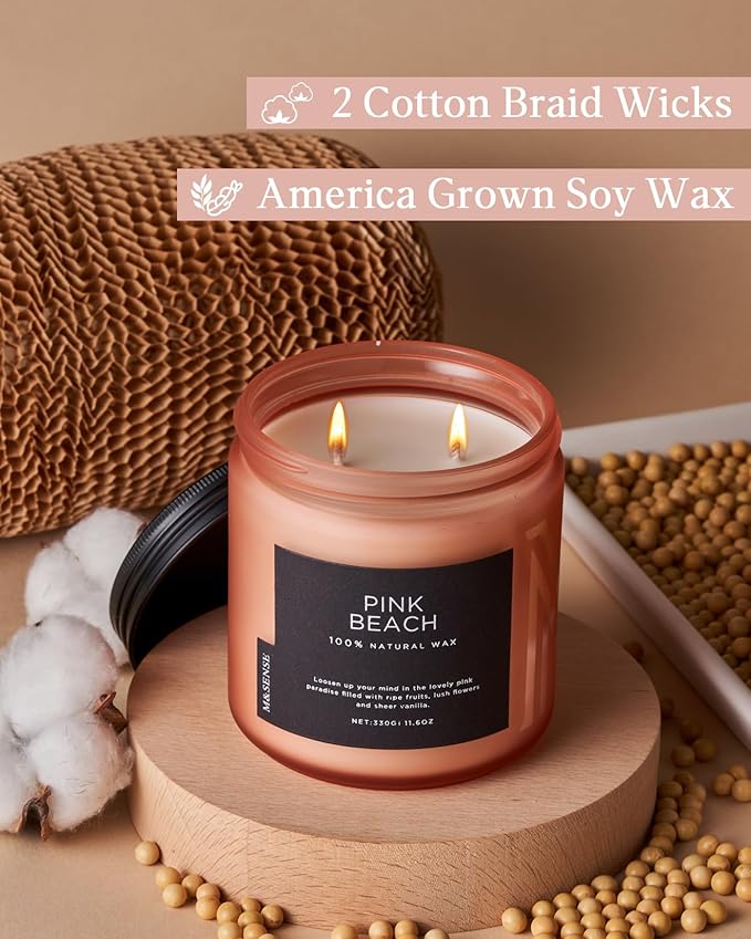 M&SENSE Pink Beach Sands Jar Candle, 11.6oz Pineapple & Coconut Scented Natural Soy Candles for Home Scented, 70 Hour Burn Time, Home Decor Gift for Women, Friends, Family, Colleagues, Couples-Ruum Studio Home