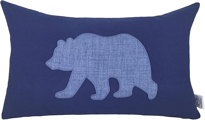 Lumbar Pillow Covers 12x20 Inches Bear Decorative Cotton Linen Throw Lumbar Waist Embroidered Cushions Covers for Couch Sofa Bedroom (Blue)-Ruum Studio Home