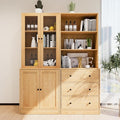 TUSY 71" Bookshelf Bookcase, 3-Tier Modern Bookshelves 3 Large Drawer, Wood Filing Cabinet with Open Storage Shelf, Glass Doors 5-Tier Fixed Storage Shelves for Home Office (Wood)-Ruum Studio Home