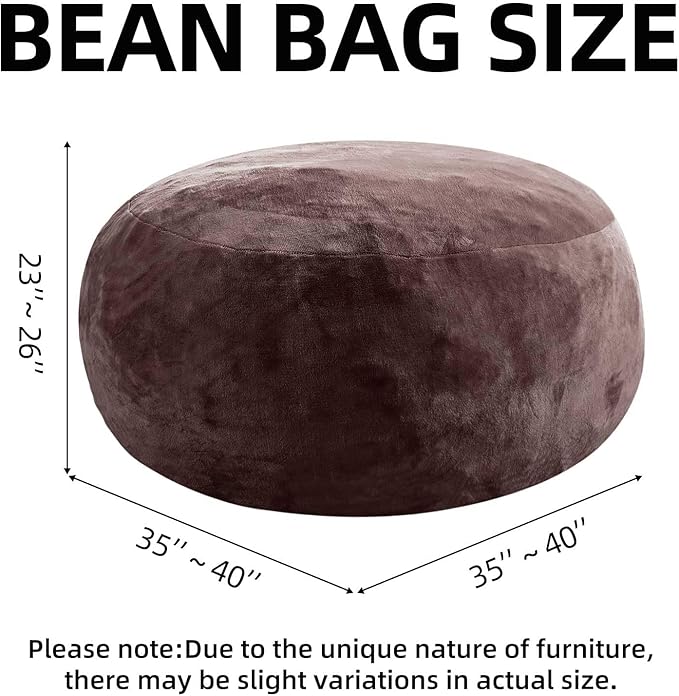 Bean Bag Chair 3Ft, Memory Foam Filled, Large Beanbag Chairs for Adults and Teens, Soft Sofa with Removable Flannel Cover, Round Couch for Living Room Bedroom College Dorm (Brown, 3FT-36×36"×24")-Ruum Studio Home
