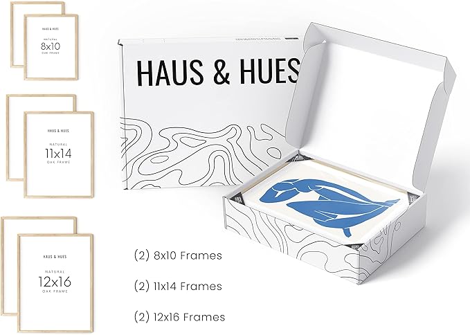 HAUS AND HUES Natural Wood Picture Frames - Set of 6 Frame Sets for Wall Collage, Gallery Wall Frame Set Assorted, Picture Frame Sets for Wall Collage (Two 8x10, Two 11x14, Two 12x16 Beige Frame)-Ruum Studio Home