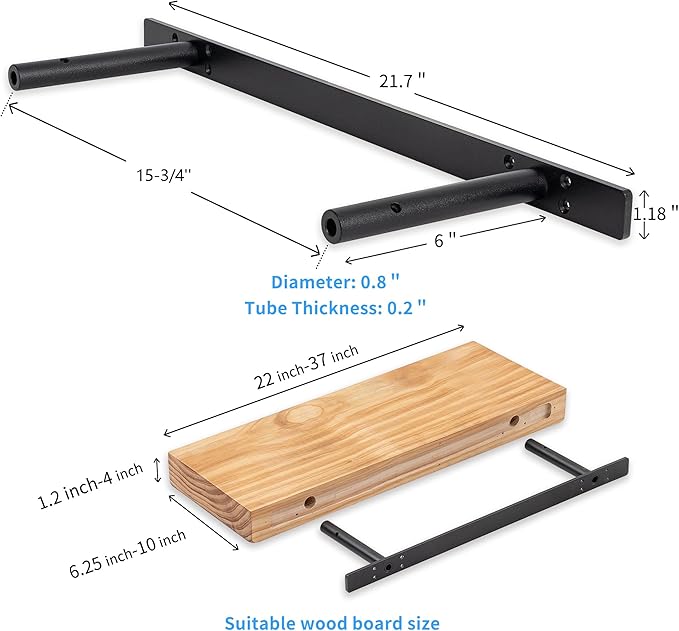 Heavy-Duty Floating Shelf Bracket, , Hidden Shelf Bracket for Mantel, if Installed on Studs, Maximum Load of 210 pounds, Hidden Bracket 22inches (with Premium Build kit)-Ruum Studio Home