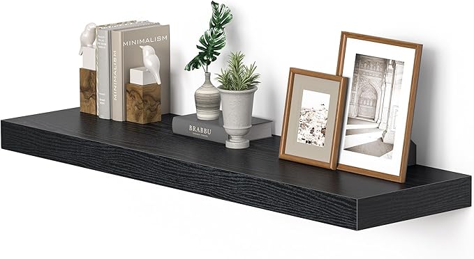 Single Floating Shelves 36 inch Long, Large 10 in Deep Wall Shelves Heavy Duty 70 lbs for Bedroom, Bathroom, Living Room, Kitchen, Office, Modern Shelf Home Decor, Set of 1, Black-Ruum Studio Home
