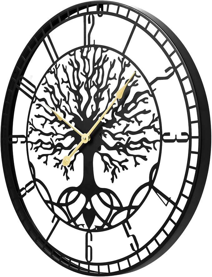 Tree of Life Wall Clock – Elegant 24-Inch Oversized Metal Farmhouse Decor for Living Room, Modern Battery Operated Wall Clock with Silent Operation-Ruum Studio Home