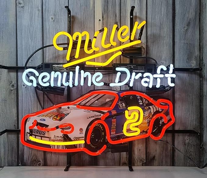 Neon Signs Beer Bar Club Bedroom Compatible For Miller Genuine Draft Car Glass Neon Signs for Office Hotel Pub Cafe Birthday Party Man Cave Neon Light Art Wall Lights 24 X 20 Inches-Ruum Studio Home