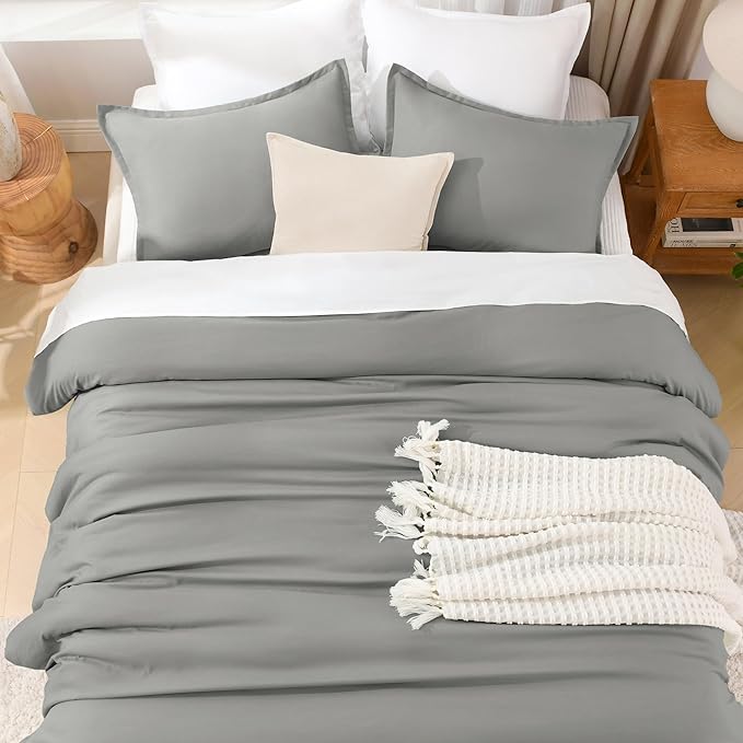 Litanika Comforters Medium Gray King Size, 3 Pieces Lightweight Solid Bedding Set & Collections, All Season Fluffy Bed Set (104x90In Comforter & 2 Pillowcases)-Ruum Studio Home