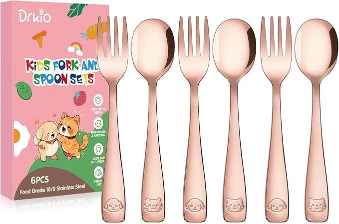 DRKIO Stainless Steel Toddler Utensils Set - 6 Pieces Kids Silverware Set Children Safe Food Grade Small Forks and Spoons Dishwasher Safe Mirror Polished-Ruum Studio Home